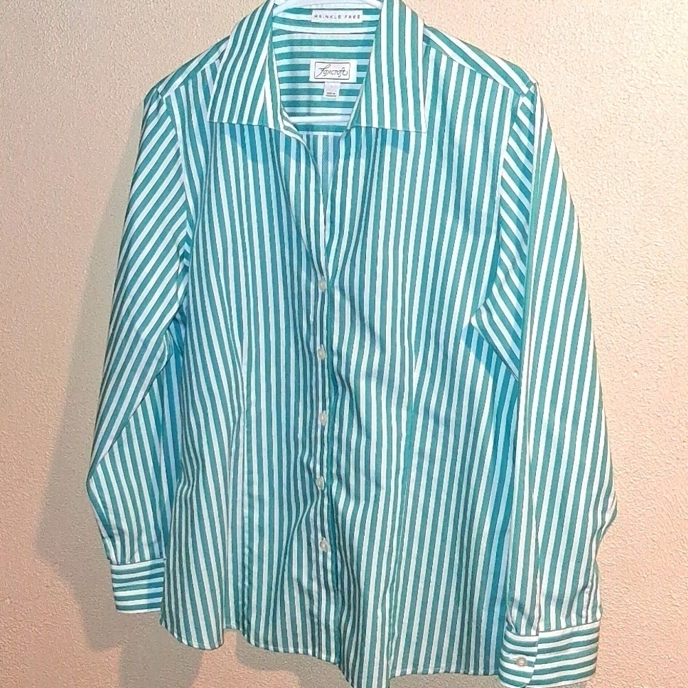 Foxcroft Wrinkle Free Striped Button Front L